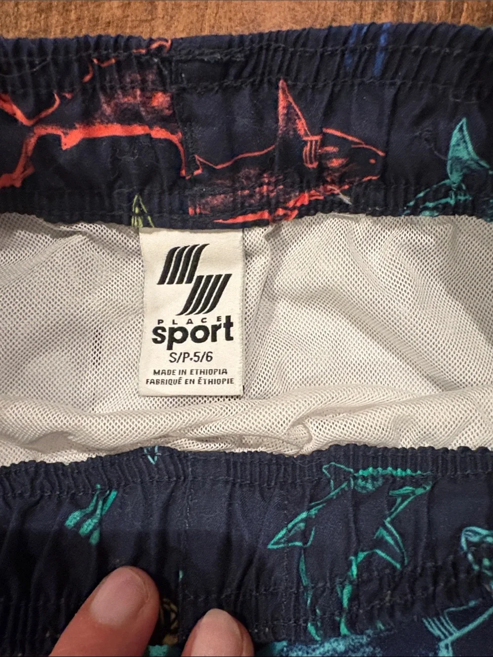 Kids Navy Shark Print Swim Trunks